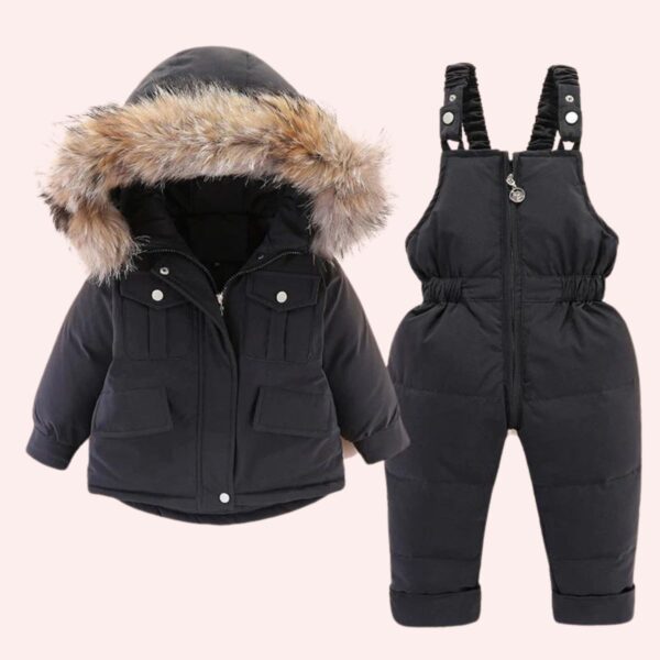 17 Infant & Toddler Hooded Fur Down Jacket with Overalls