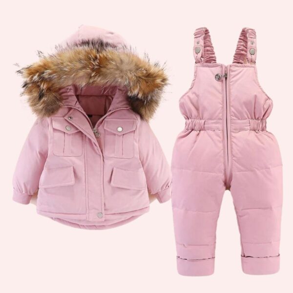 18 Infant & Toddler Hooded Fur Down Jacket with Overalls