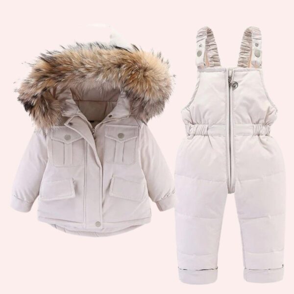 19 Infant & Toddler Hooded Fur Down Jacket with Overalls