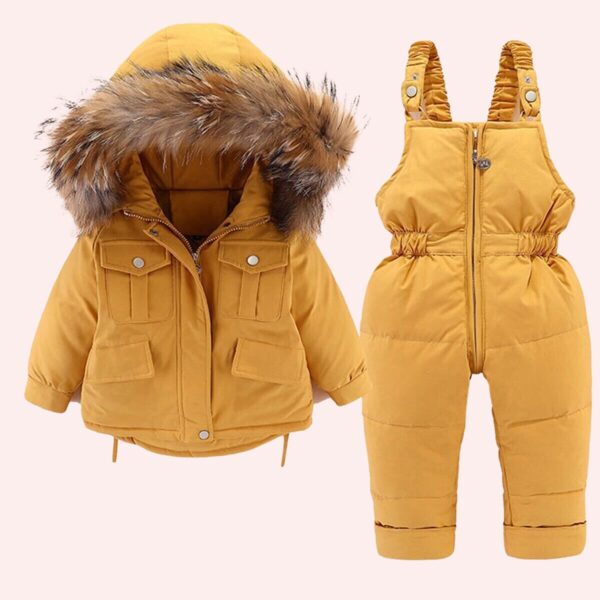 20 Infant & Toddler Hooded Fur Down Jacket with Overalls