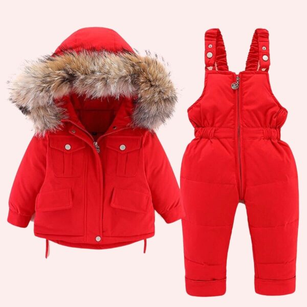 21 Infant & Toddler Hooded Fur Down Jacket with Overalls