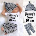 3 pieces Long Sleeve Letter Print Top Pant And Hat Set For Baby Boy Mommys new 1 “Mommy’s New Man” 3 piece set