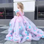 3D Flower Girls Flower Girls Dress Party Dresses Ball Gowns Off Shoulder Birthday Pageant Party Dresses 1 1 Cotton Candy Tulle Ball Gown