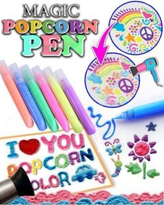 6 Pcs Colour DIY Bubble Popcorn 3D Drawing Pens Puffy 3D Art Safe for Greeting Birthday Cards Children HOT1950s Magic Popcorn Pen 
