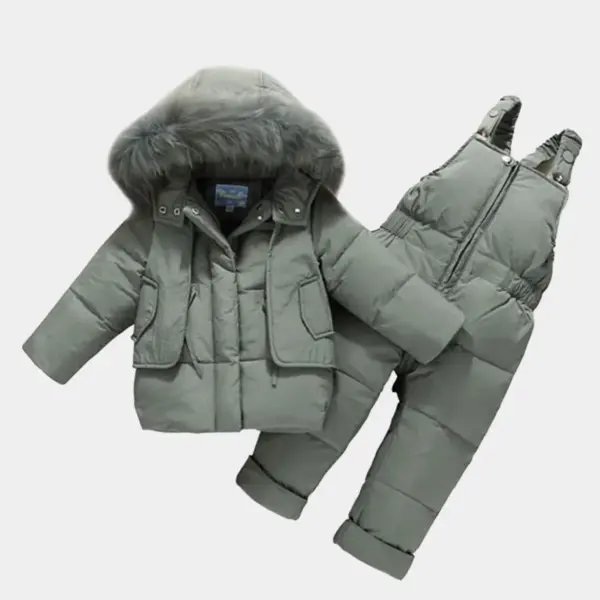 Artboard 1 2 1 Kids Puffer Fur Jacket with Overalls