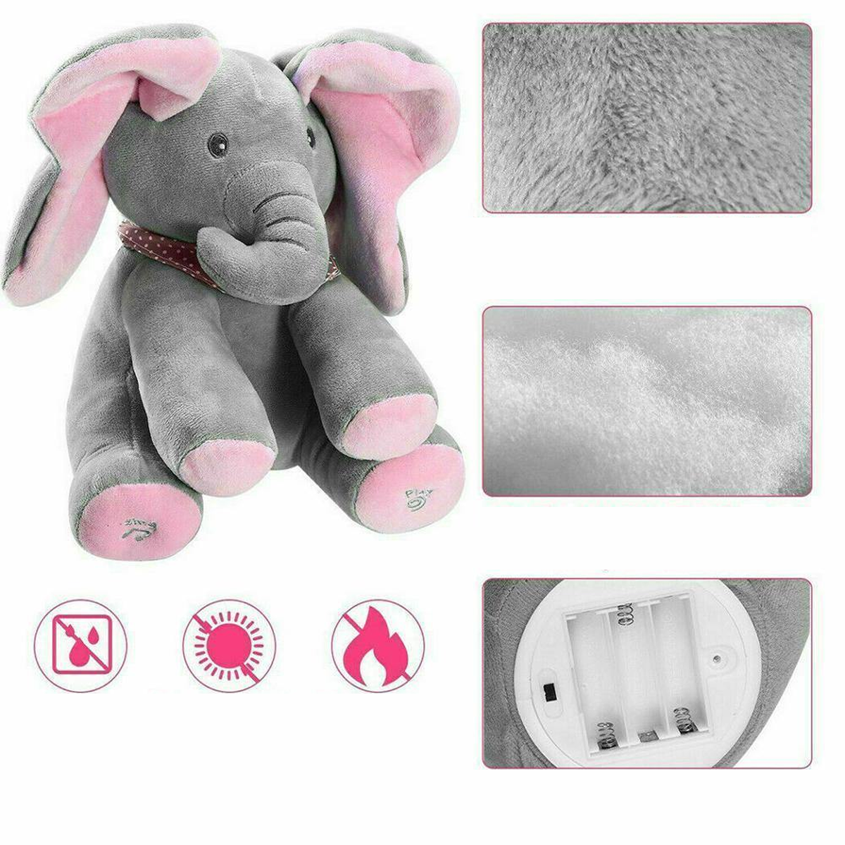 Peek-a-boo Singing Elephant Music Doll Plush Toy Stuffed Toys Kids XMAS Gift UK 