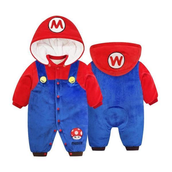 Mario & Luigi Baby Jumpsuit Warm & Soft Costume Romper for Children With Hoodie 