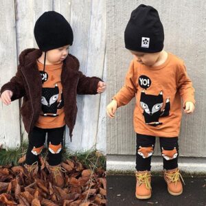 Casual Baby Boy Cartoon Fox Printing Three Quarter Top And Trousers Kit Kid Two piece Outfit 1 1 2-Piece Ski Suit for Kids– Fluffy Fur Hoodie, Unisex Outfit