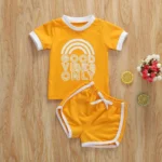 Emmababy Toddler Baby Boy Girl Clothes Summer Letter Striped Short Sleeve T Shirt Tops Short Pants 1 Good Vibes Outfit