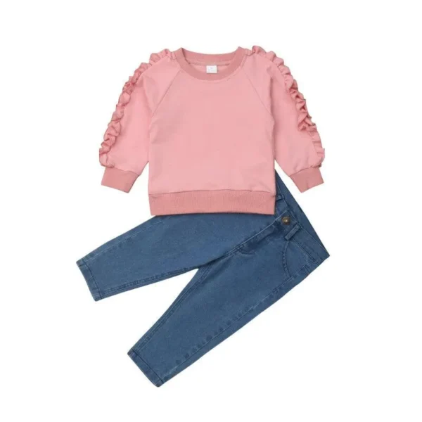 Fashion Kids Baby Girl Clothes Pink Ruffle Tops Shirt Denim Pants Autumn Winter Warm Outfit 2Pcs 8305840f ae4c 4c29 b4a0 5ab0e86db1a5 2 Pink Ruffle Tops Shirt Denim Pants