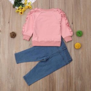 Pink Ruffle Tops Shirt Denim Pants - tinyjumps