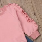 Pink Ruffle Tops Shirt Denim Pants - tinyjumps