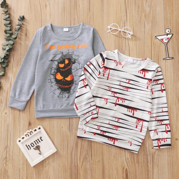 Halloween Letter Print/Striped Long-sleeve T-Shirts