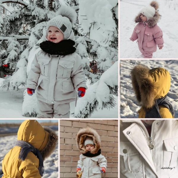 Product Details Infant & Toddler Hooded Fur Down Jacket with Overalls