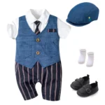 Summer Baby Romper Suit Newborn Boys Formal Clothing Cotton Children Hat Jumpsuit Shoes Socks 4 Pieces cd8b8cb7 f277 4cc5 af64 469eb03fac29 Baby Boy 4-Piece Gentlemen Outfit | Vest suit with hat