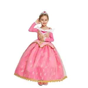 Toddler Kid Girl Princess Gold Rim Lace Long Sleeve Dress removebg preview 1 1 Kids 5-8 Years