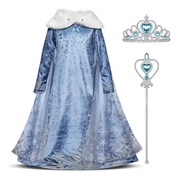 Untitled design 48 1 Toddlers & Kids Girl Frozen Elsa Sparkly Velvet Dress With Cape