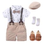 v 7 PCS Suits 3 761491211 Handsome Printed Rompers with Bow and Hat