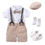 v 7 PCS Suits 4 292161473 Handsome Printed Rompers with Bow and Hat