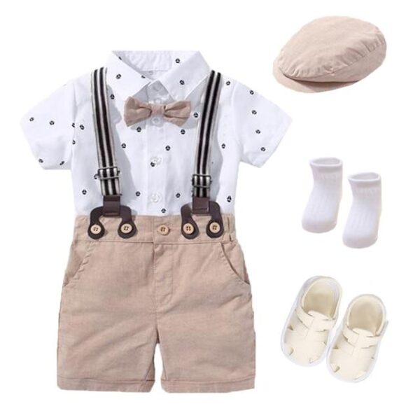 v 7 PCS Suits 1827891545 Handsome Printed Rompers with Bow and Hat