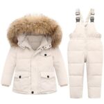 v beige 2083010135 2-Piece Ski Suit for Children – Fluffy Fur Hoodie, Unisex Outfit