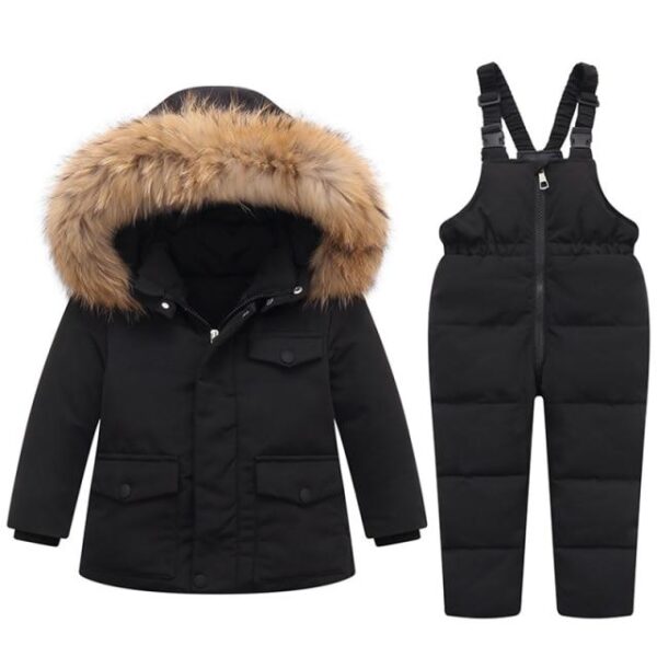 v black 1932126097 2-Piece Ski Suit for Children – Fluffy Fur Hoodie, Unisex Outfit