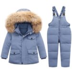 v blue 1679642125 2-Piece Ski Suit for Children – Fluffy Fur Hoodie, Unisex Outfit