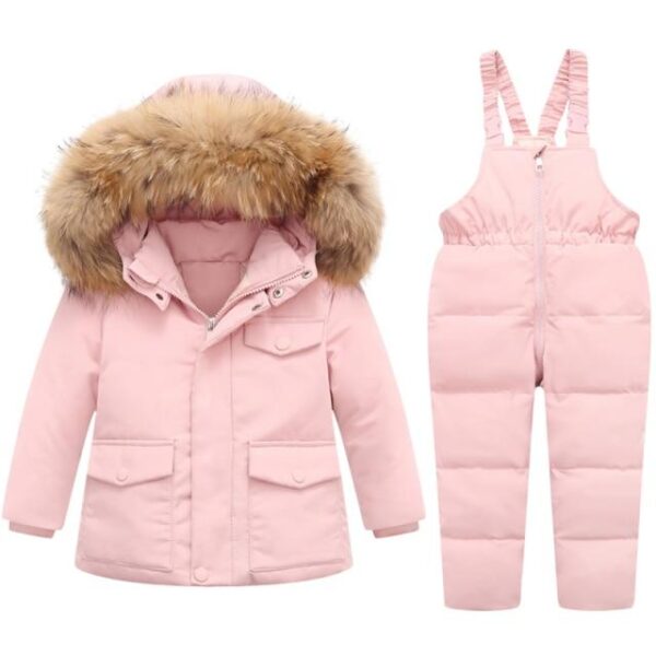 v pink 321251707 2-Piece Ski Suit for Children – Fluffy Fur Hoodie, Unisex Outfit