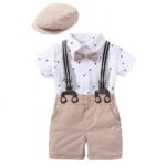 v romper shorts hat 221948551 Handsome Printed Rompers with Bow and Hat