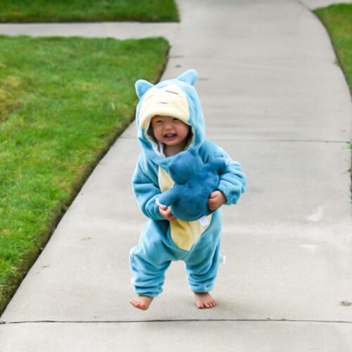Abimy Blue Pokemon Snorlax Baby Jumpsuit Baby Fleece Footed Jumpsuit Pram Infant Pajamas Kids Hooded Outerwear for Toddler 