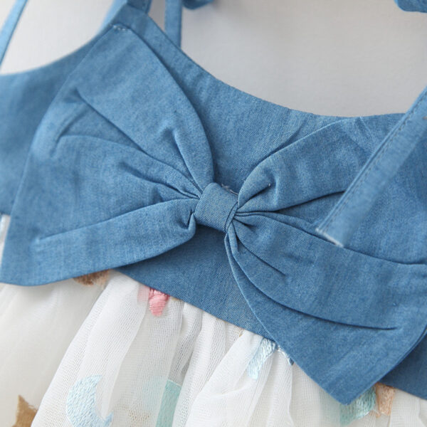 6 3 Girls Blue and white bow frock with Hat