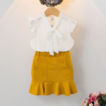 Girls White and Mustard two-piece set