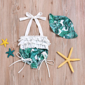 Lotus leaf swimsuit with hat