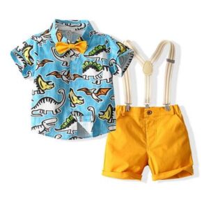 Kids Dino T Shirt and Suspender Short Set