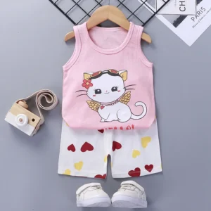 2022 Children Vests Waistcoats Pants Set Boys Girls Cotton Outfits Cartoon Sleeveless Tops Suits Child Toddler Kid Girl Outfits & Sets