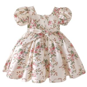 2023 Baby Girls Summer Dress Kids Floral Printed Princess Ball Gowns Children Casual Vintage Frocks Toddlers 1 Kid Girl Dresses