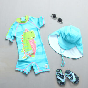Kids Surfing Dino Swimsuit with Flap Hat