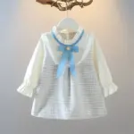 22kids243 Baby Girl Long Sleeve Tweed Ruffle Neck Dress