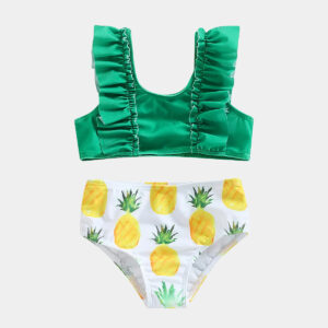 Kids Girls 2pcs Pineapple Print Ruffled Swimsuit