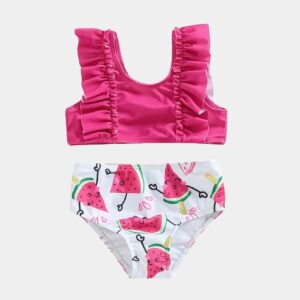 Kids Girls 2pcs Watermelon Print Ruffled Swimsuit