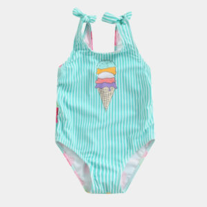 Kids Girls Ice Cream Print Sleeveless Swimsuit