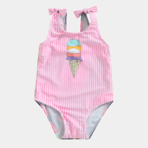 Cream Print Pink Sleeveless Swimsuit