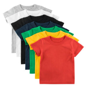 Kids Plain T Shirt Tops for Child Boys Girls Baby Toddler Solid Blank Cotton Clothes White LED Bracelets