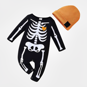 Infant Skeleton Jumpsuit With Hat - Halloween Attire