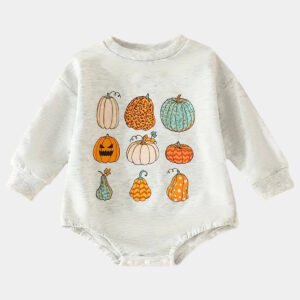 Baby Pumpkin Print Sweatshirt Bodysuit Romper