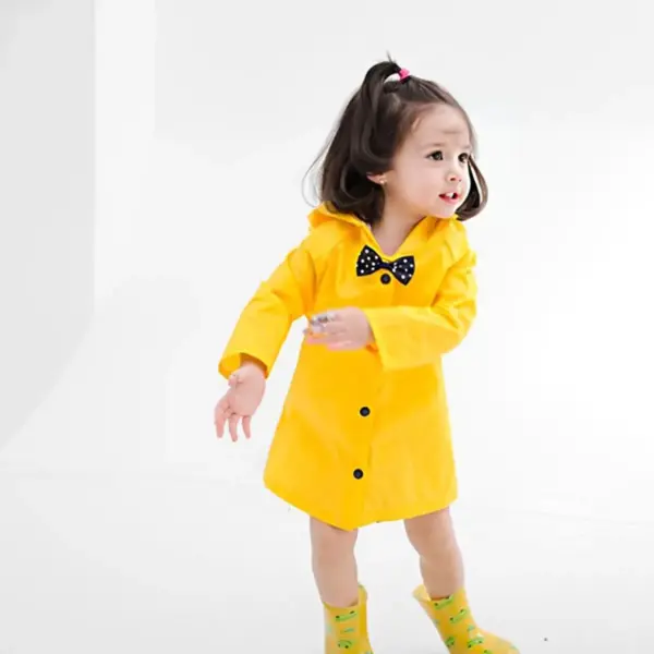 Kids Hooded Button-Down Jacket - Raincoat With Bow Cover