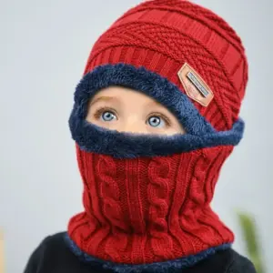 Kids Fleece Lined Knit Stretchy Plush Cap Set