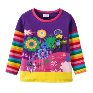 DXTON 2023 Girls Clothing T Shirts Child Cartoon Patchwork Stripe Tops For Girl Kids Casual Tee Summer Clothing