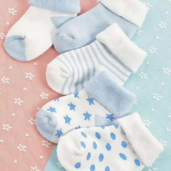 Untitled design 100 5 Pairs Newborn Cuffed Socks – Mid Calf Terry Blue Socks