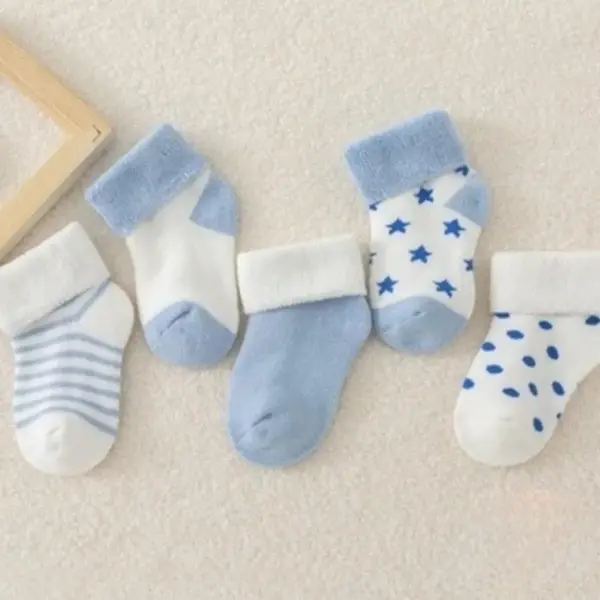 Untitled design 2024 02 12T175336.977 5 Pairs Newborn Cuffed Socks – Mid Calf Terry Blue Socks